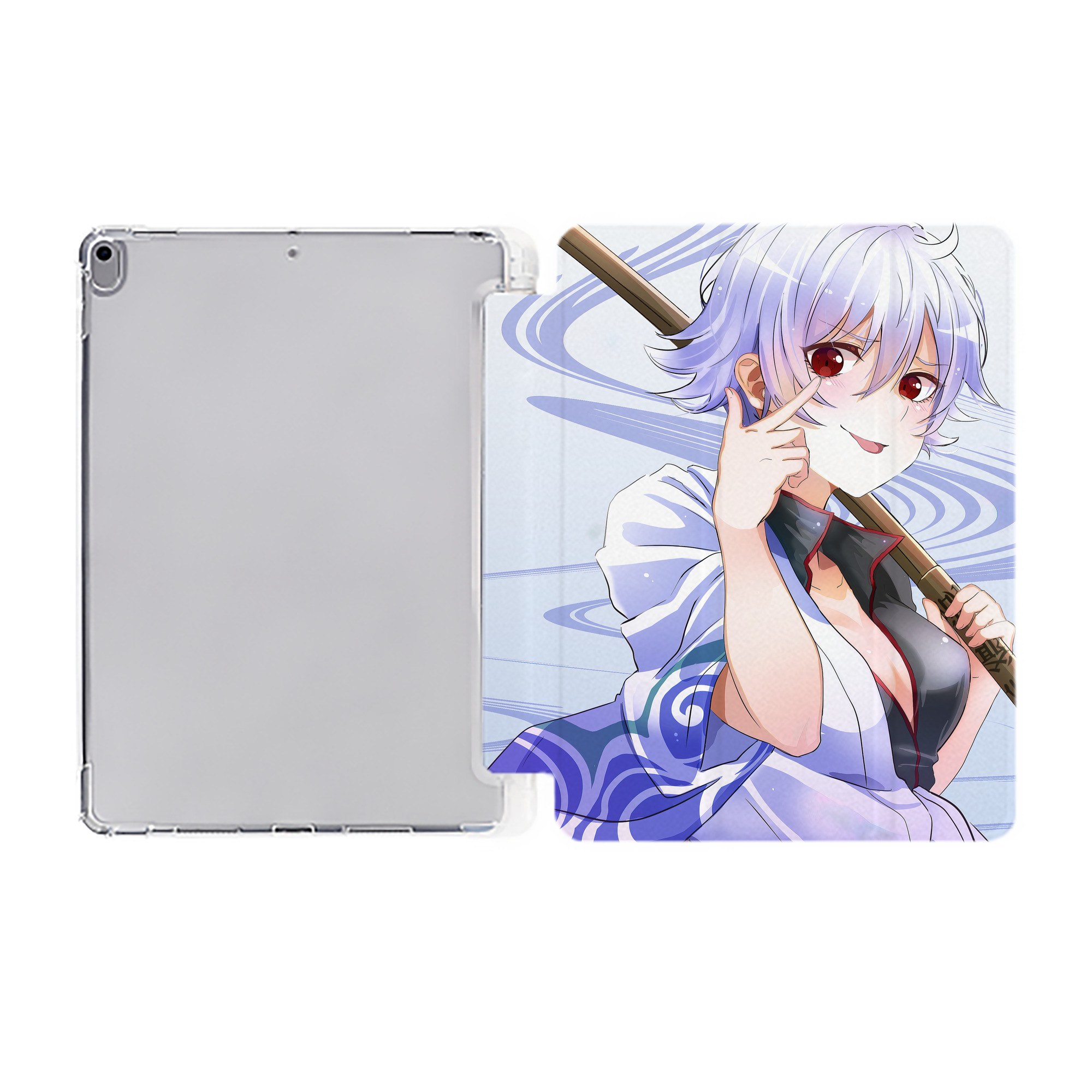 ぎんたま 坂田銀時（さかたぎんとき） 神楽 志村新八（しむら しんぱち） GINTAMA Sakata Gintoki Kagura Shimura Shinpachi IPad ケース ペン収納付き 三つ折りスタンド PUレザー×シリコン 対応機種9.5/10.5/10.9インチ